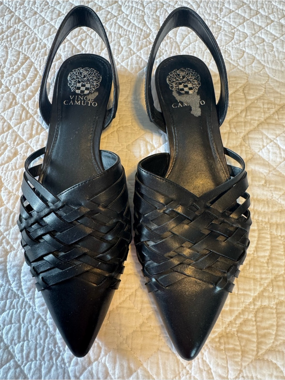 Vince Camuto Black Woven Pointed-Toe Slingback Mules-Sz 9